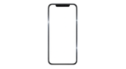 Modern smartphone with blank screen isolated on transparent background
