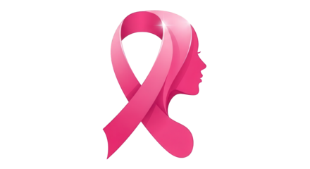 Pink ribbon forming a womans profile, isolated on transparent background