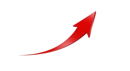 Red arrow pointing upwards, isolated on transparent background