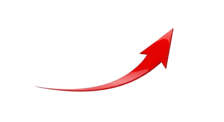 Red arrow pointing upwards isolated on transparent background