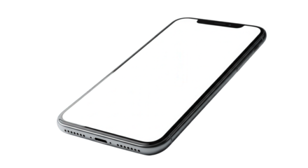 Modern smartphone with blank screen isolated on transparent background