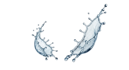 Two dynamic water splashes isolated on transparent background