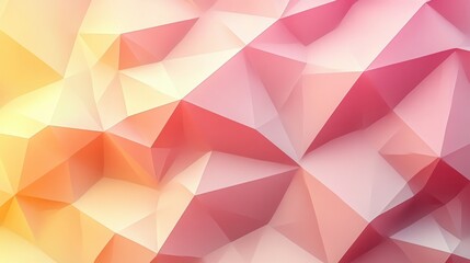 Abstract geometric low-poly design with soft gradient shades of yellow, orange, peach, pink, and red creating a smooth faceted surface