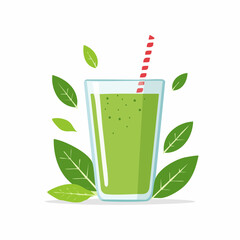 Organic green vegetable juice in a clear glass, a nutritious and healthy vegan smoothie
