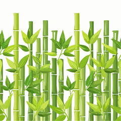 Vibrant Illustration of Bamboo Stems with Green Leaves, Seamless Background Pattern