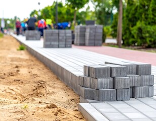 Construction site with paving stones