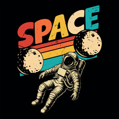 Retro Vintage Astronaut Space T-shirt Design