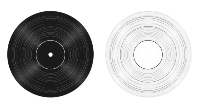 Black vinyl record and white vinyl record isolated on transparent background