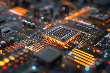 Glowing CPU Core - The Luminous Heart of a Futuristic Digital Circuit Board.