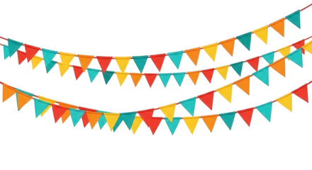 Colorful party bunting flags isolated on transparent background
