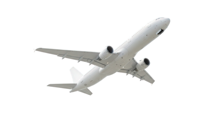 White passenger airplane taking off isolated on transparent background