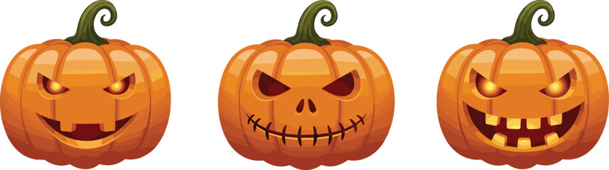 Halloween pumpkins, scary jack o lantern faces, spooky carved pumpkins, glowing pumpkin decorations, horror Halloween night, autumn holiday celebration