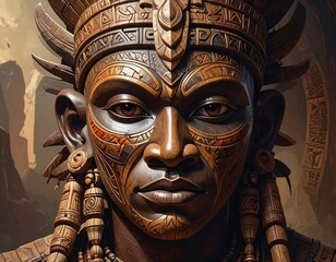 Intricate Tribal Mask of a Dignified Leader