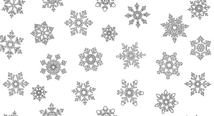 Illustration Vector SVG of Line Art Snowflake Pattern Background in Black and White Simple Winter Design