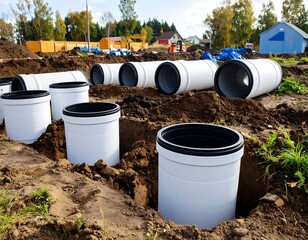 Construction site with underground pipes