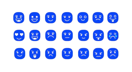 Assortment of blue emoji faces isolated on transparent background