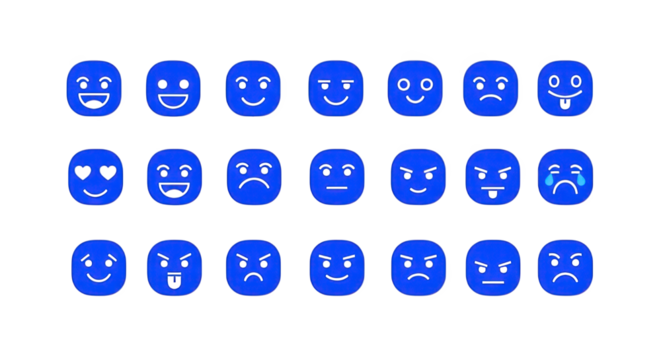 Assortment of blue emoji faces isolated on transparent background