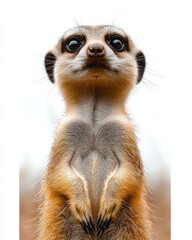 Fototapeta premium close-up of a meerkat standing upright with alert expression against a blurred natural background