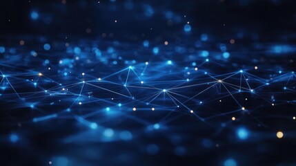 Obraz premium Abstract network of interconnected glowing blue nodes and lines on a dark background representing data connections or digital communication