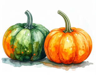 水彩で描いたかぼちゃのイラスト
