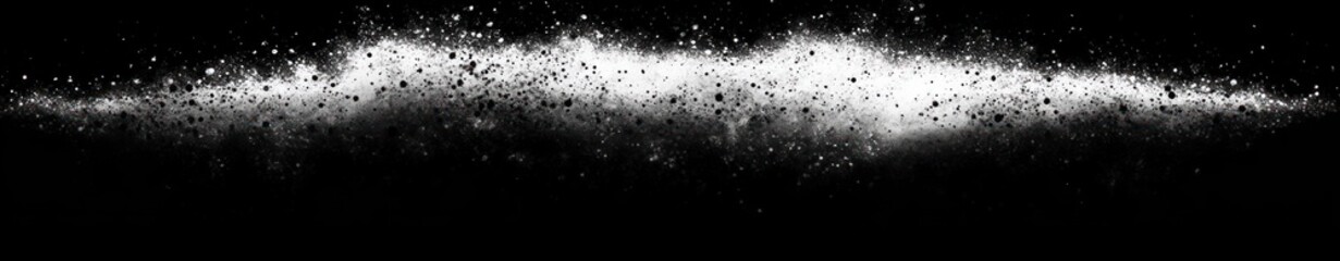 Obraz premium Abstract white powder or dust splash spread horizontally on black background creating dynamic scattered effect