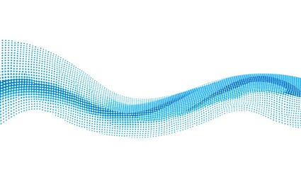 Abstract blue wave pattern composed of small squares on a white background
