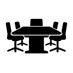 black conference table and four chairs icon meeting room furniture symbol
