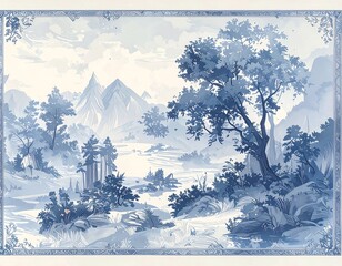 A serene landscape in shades of blue