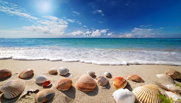Landscape With Seashells On Tropical Beach Summer Holiday Generative Ai