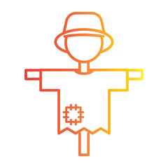 Vibrant gradient autumn line icon of a friendly scarecrow, symbolizing harvest season and farm protection in a cheerful, simple design element