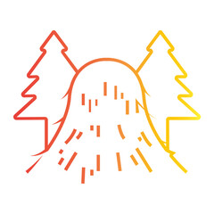 Degraded line style autum line icon showing a natural landscape with a mountain and trees