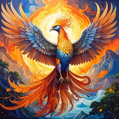 Obraz premium Majestic phoenix soaring over a vibrant landscape