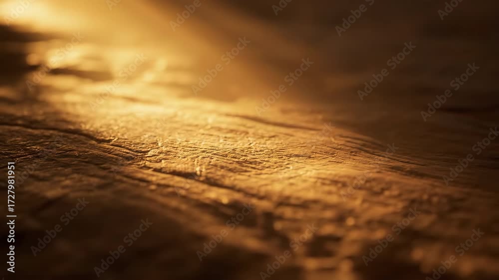 Wall mural abstract close-up of dynamic golden light rays slowly moving across a textured surface during sunris
