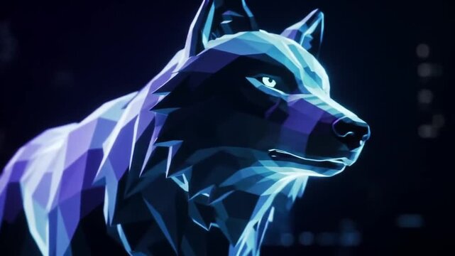 Abstract Low Poly Wolf Animation with Geometric Design and Neon Light Effects