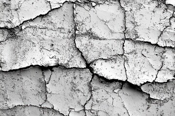 Obraz premium close-up of cracked and peeling white wall paint showing rough texture and irregular patterns of damage