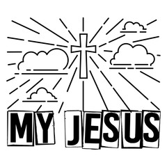 Cross in the sky with clouds illustration. My Jesus