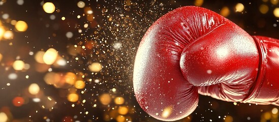 A close up image of a red boxing glove in motion