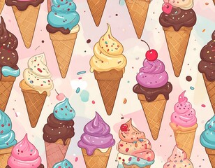 Ice cream cones in a repeating pattern