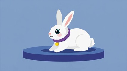 Adorable White Bunny Sleeping on Circle Podium Cartoon Character Resting with Peaceful Smile