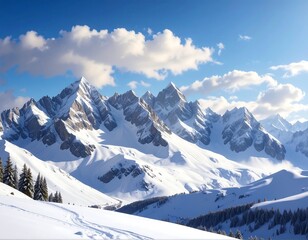 Fototapeta premium Majestic Snowy Mountain Range Under a Clear Sky