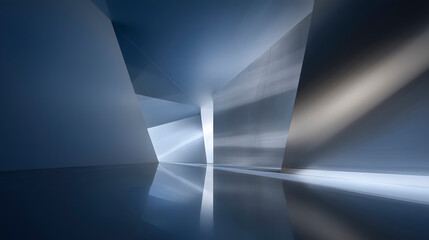 Sleek Abstract Blue and Grey Architectural Design with Reflective Surfaces