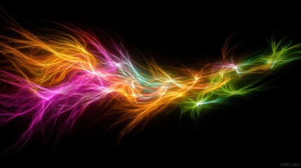 Vibrant Abstract Light Trails in Vivid Colors with Dynamic Flow on a Dark Background Evoking Energy and Creativity for Graphic Design Projects