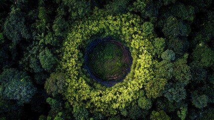 Circle of trees in forest