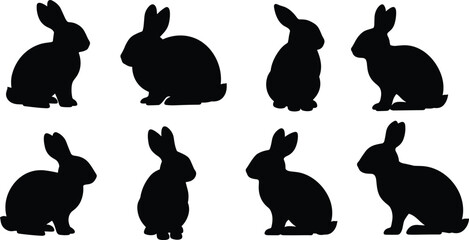 Rabbit silhouette vector set, bunny animal outline, Easter design illustration, wildlife hare graphic, cute pet artwork, black shadow collection