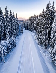 Obraz premium Snowy winter trail through forest