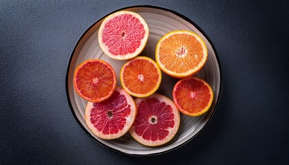 Sliced Citrus Fruits Including Orange And Pink Grapefruit On Plate