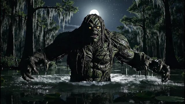 Swamp Monster Rising Under Moonlight - A Creature Feature.