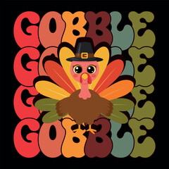 Gobble Funny Groovy 70s Retro Turkey T-shirt Design