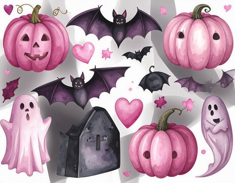 Pastel Halloween decorative elements
