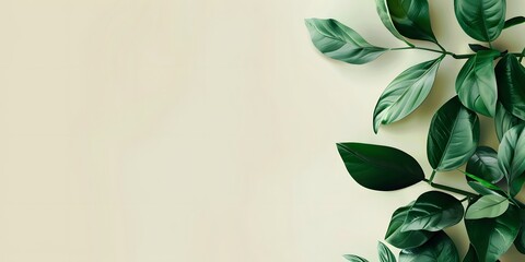 Lush green plant leaves on a soft cream background with generous copy space
